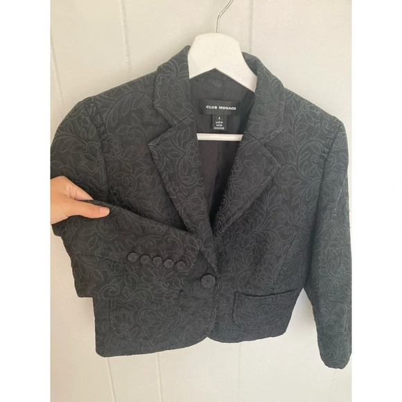 Club Monaco cropped Jacquard black blazer Sz 6 - Picture 2 of 13